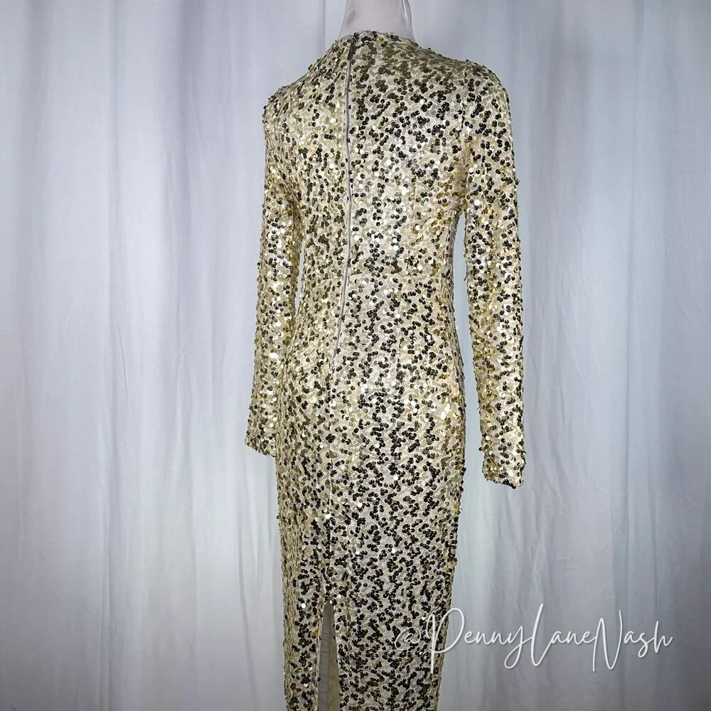 Fashion Nova Sequin Champagne Babe Sequin Maxi Dress in Gold - Picture 5 of 11